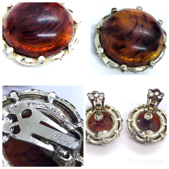 Vintage, Coro, Faux Amber, gold clip-on earring - Picture 5 of 8